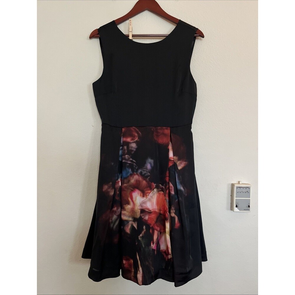 Ted Baker Black Floral Fit & Flare Sleeveless Tulle Lined Dress SZ 3 US 8